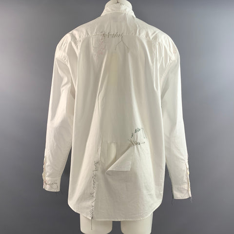 MARNI Size M White Stitched Cotton Button Up Long Sleeve Shirt