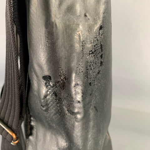 OXS Black Solid Leather Cross Body Tote Bag
