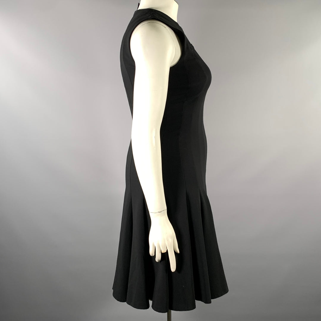 AKRIS Size 8 Black Wool A-Line Knee-Length Cocktail Dress