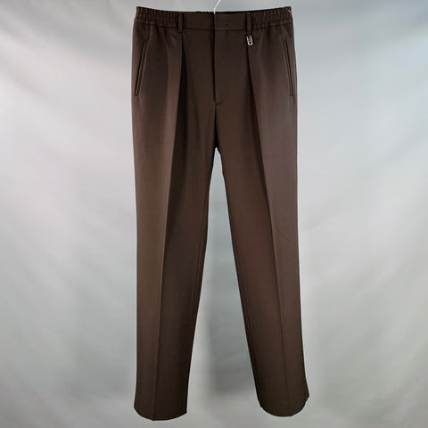 FENDI Size 36 Brown Polyester Virgin Wool Blend Pleated Elastic Waistband Dress Pants