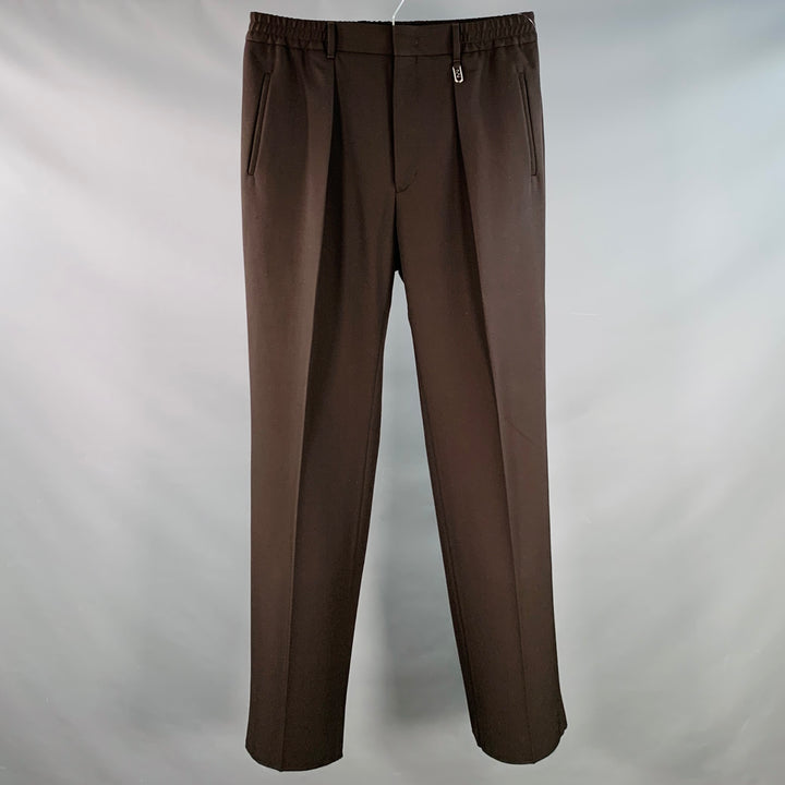 FENDI Size 36 Brown Polyester Virgin Wool Blend Pleated Elastic Waistband Dress Pants
