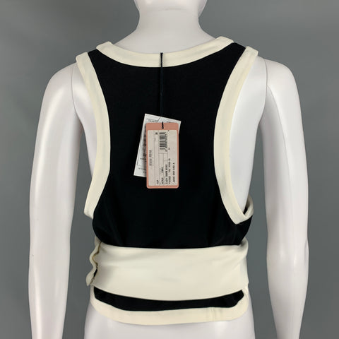 MIU MIU Talla 2 Top informal con cuello en V y ribete en contraste de viscosa color crema negro