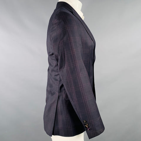TED BAKER Size 36 Black Purple Plaid Wool Single Breasted Sport Coat