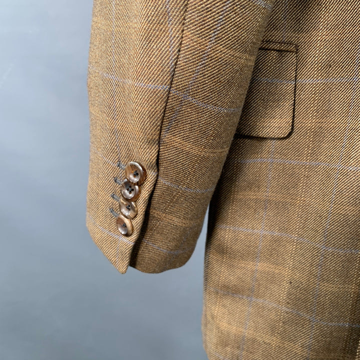 OXXFORD CLOTHES Size 44 Regular Brown Blue Plaid Wool Tweed Notch Lapel Sport Coat