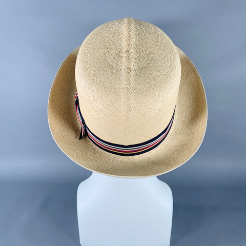 TURNBULL & ASSER Size L Beige Multi Color Woven Ribbon Straw Panama Hat