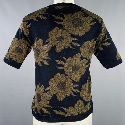 DRIES VAN NOTEN Size S Black Metallic Floral Knit T-shirt