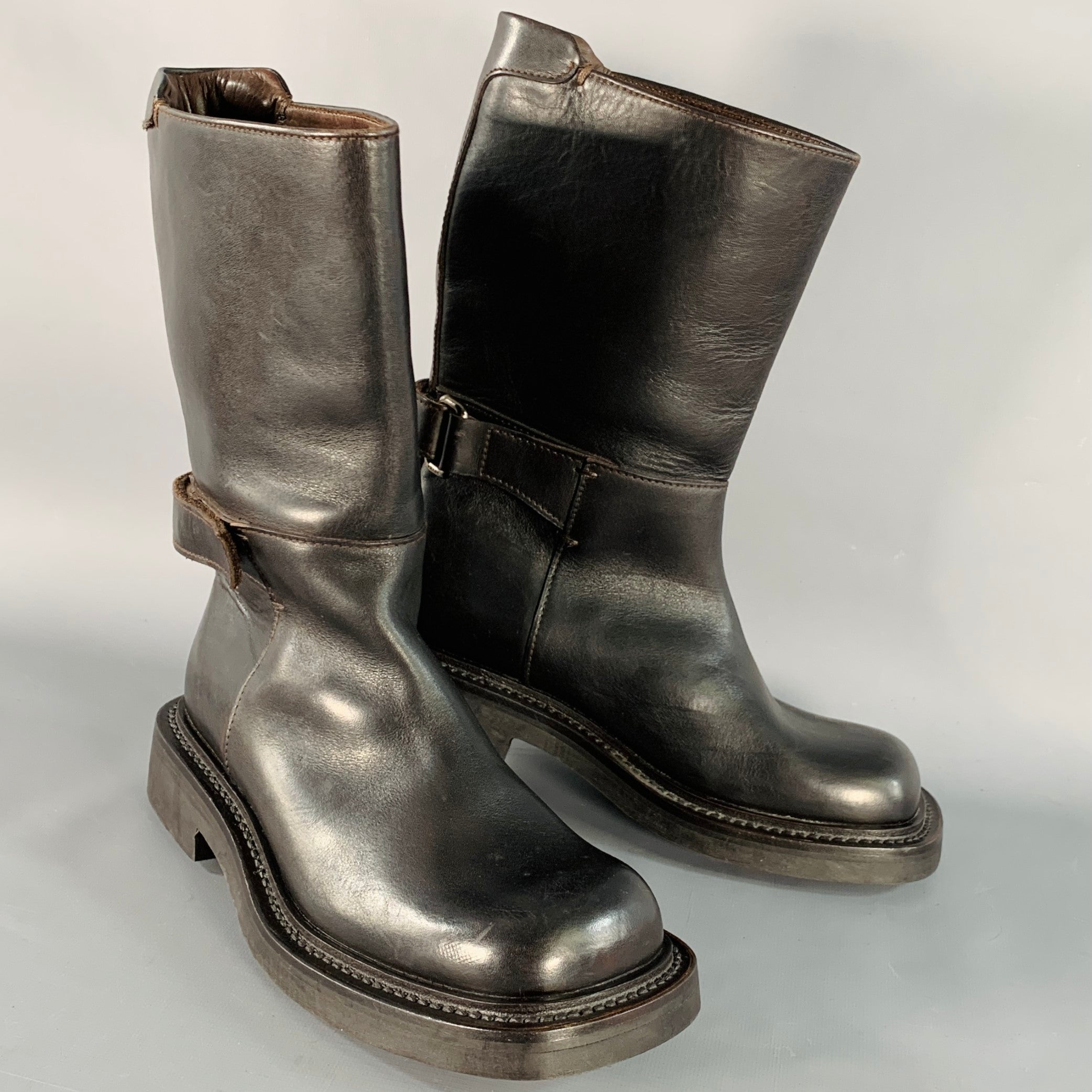 靴 prada belt leather engineer boots PRADA Size 7 Brown Leather Hook Loop Engineer Boots – Sui