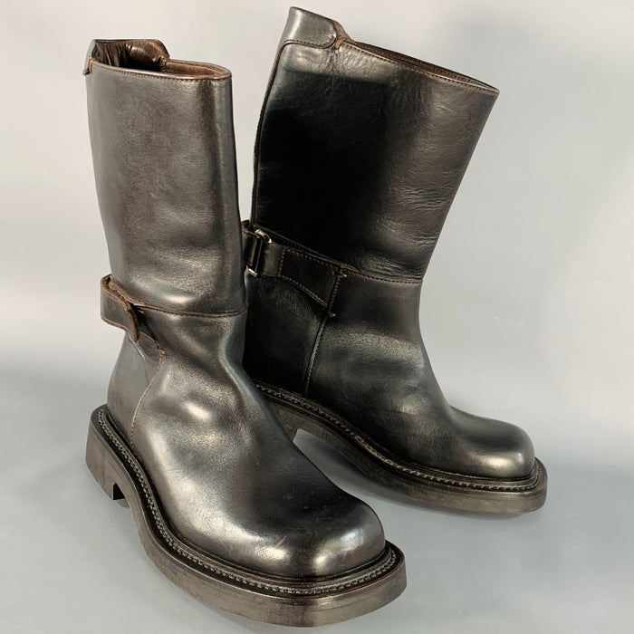 PRADA Size 7 Brown Leather Hook Loop Engineer Boots