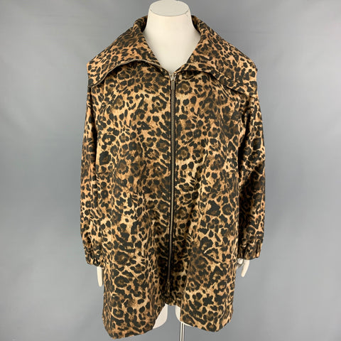 MARINA RINALDI Size L Tan Brown Animal Print Double Breasted Coat