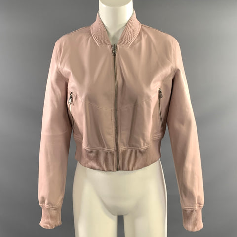 LAMARQUE Size S Silver Pink Leather Metallic Cropped Jacket