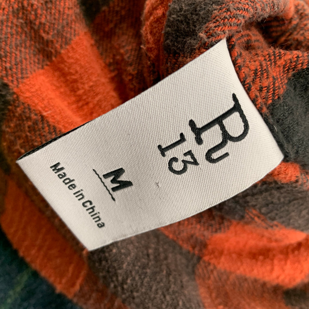 R13 Size M Orange Black Plaid Cotton Reversible Jacket