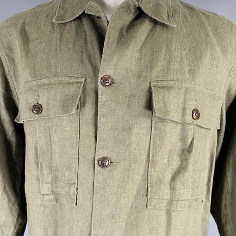 BUCK MASON Size M Olive Green Linen Patch Pocket Long Sleeve Shirt