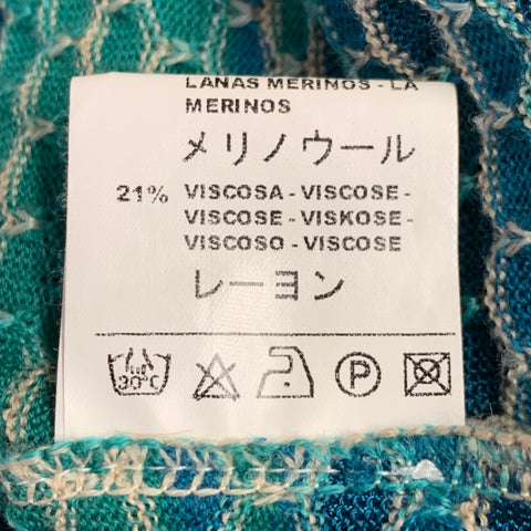 M MISSONI Size 2 Blue Green Merino Wool Blend V-Neck Cardigan