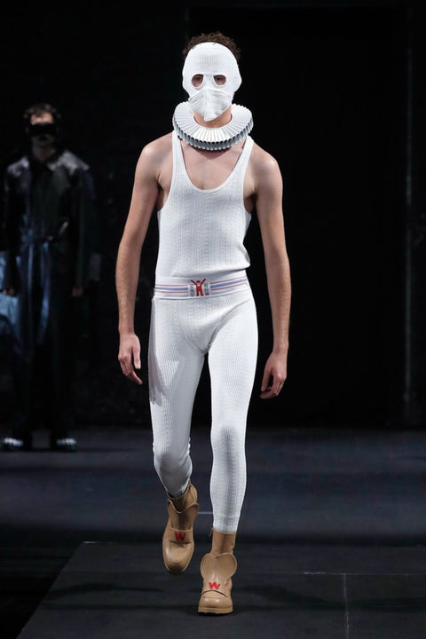 WALTER VAN BEIRENDONCK Size XL White Textured Viscose  Nylon Tank Top