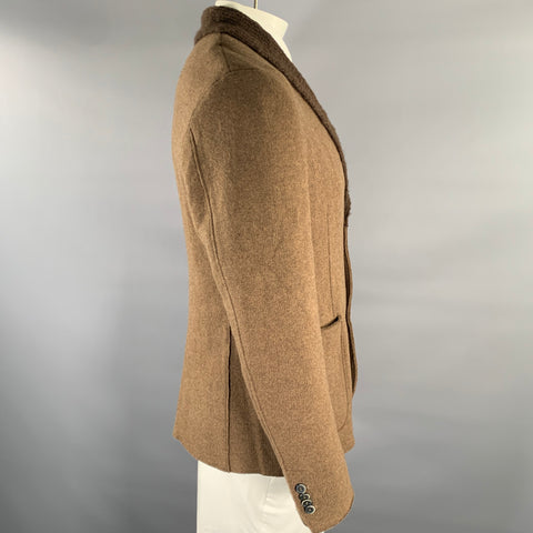 BARENA Taille 44 Veste de sport marron en mélange de laine à col châle