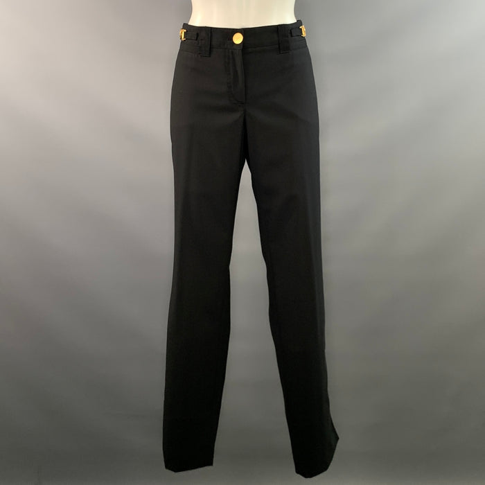 DOLCE & GABBANA Size 14 Black Gold Virgin Wool Dress Pants