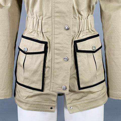 VERONICA BEARD Size 4 Tan Black Cotton Blend Contrast Trim Zip Snaps Twill Jacket