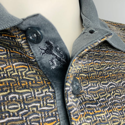 BUGATCHI UOMO Size L Grey Green Pattern Cotton Buttoned Polo