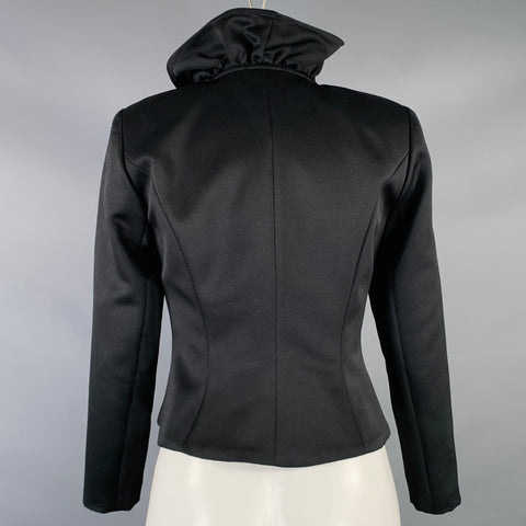 Veste Oleg Cassini taille 2 noire en polyester à col volanté