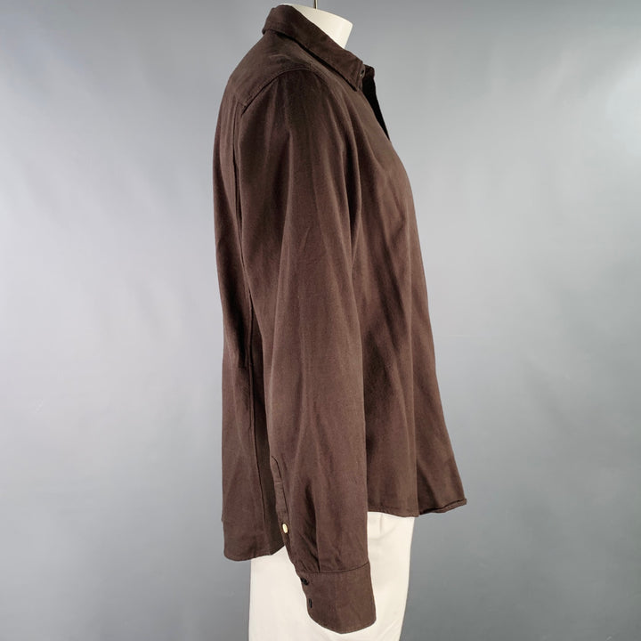 RAG & BONE Size XL Brown Twill Cotton Spread Collar Long Sleeve Shirt