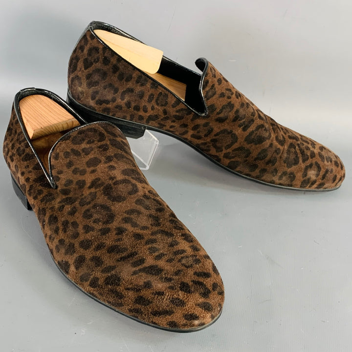 JIMMY CHOO Size 11 Brown Black Animal Print Velvet Slip On Loafers