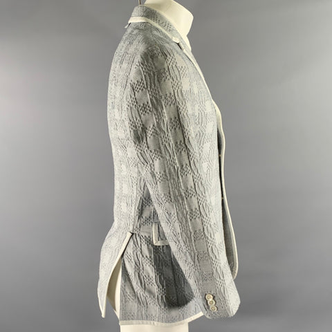 BLACK FLEECE Size 40 White Navy Plaid Cotton Polyester Sport Coat
