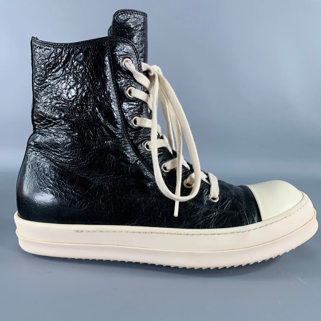 RICK OWENS Size 9 Black White Leather High Top Sneakers