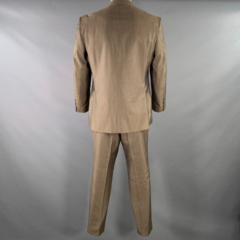 VERSACE COLLECTION Size 44 Brown Taupe Stripe Wool Silk Suit