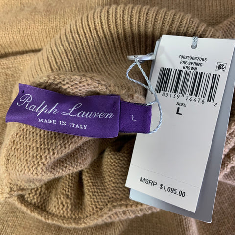 RALPH LAUREN Size L Beige Camel Knit Cashmere Turtleneck Sweater