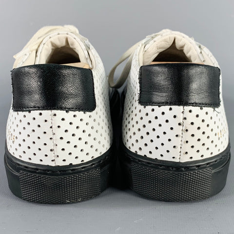 COMMON PROJECTS Size 10 White Black Perforated Leather Low Top Sneakers