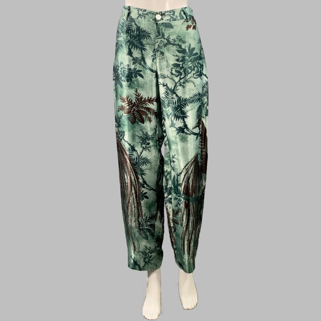 F.R.S. Size M Green Brown Cupro Graphic Pajama Pantsuit