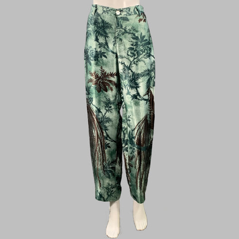 F.R.S. Size M Green Brown Cupro Graphic Pajama Pantsuit