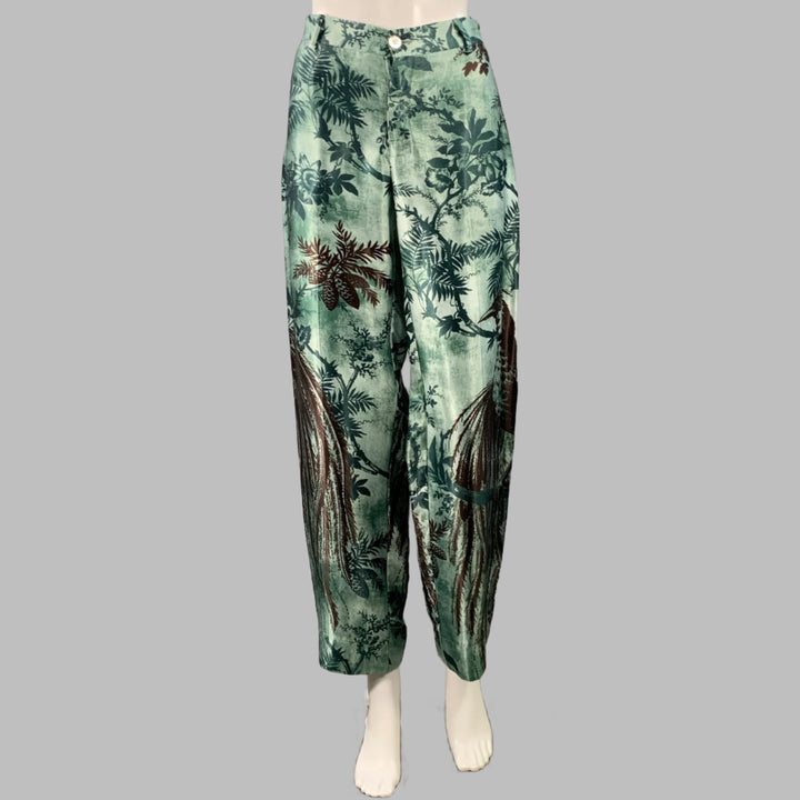 F.R.S. Size M Green Brown Cupro Graphic Pajama Pantsuit