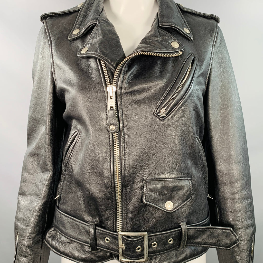 SCHOTT Size S Black Cowhide Leather Motorcycle Jacket