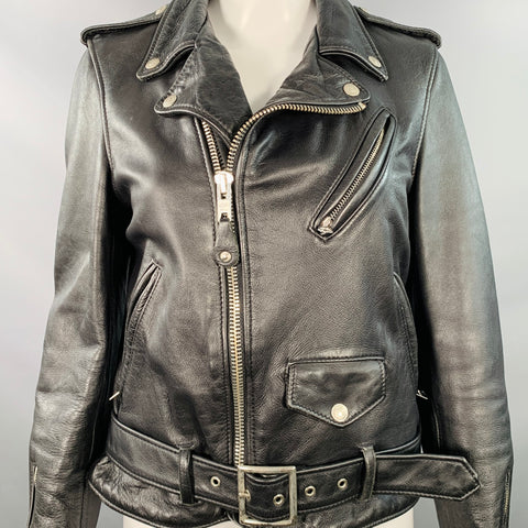 SCHOTT Size S Black Cowhide Leather Motorcycle Jacket