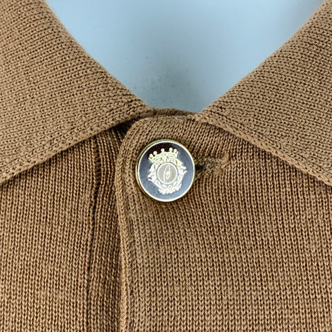 BRIONI Size XL Tan Knit Polo Pullover