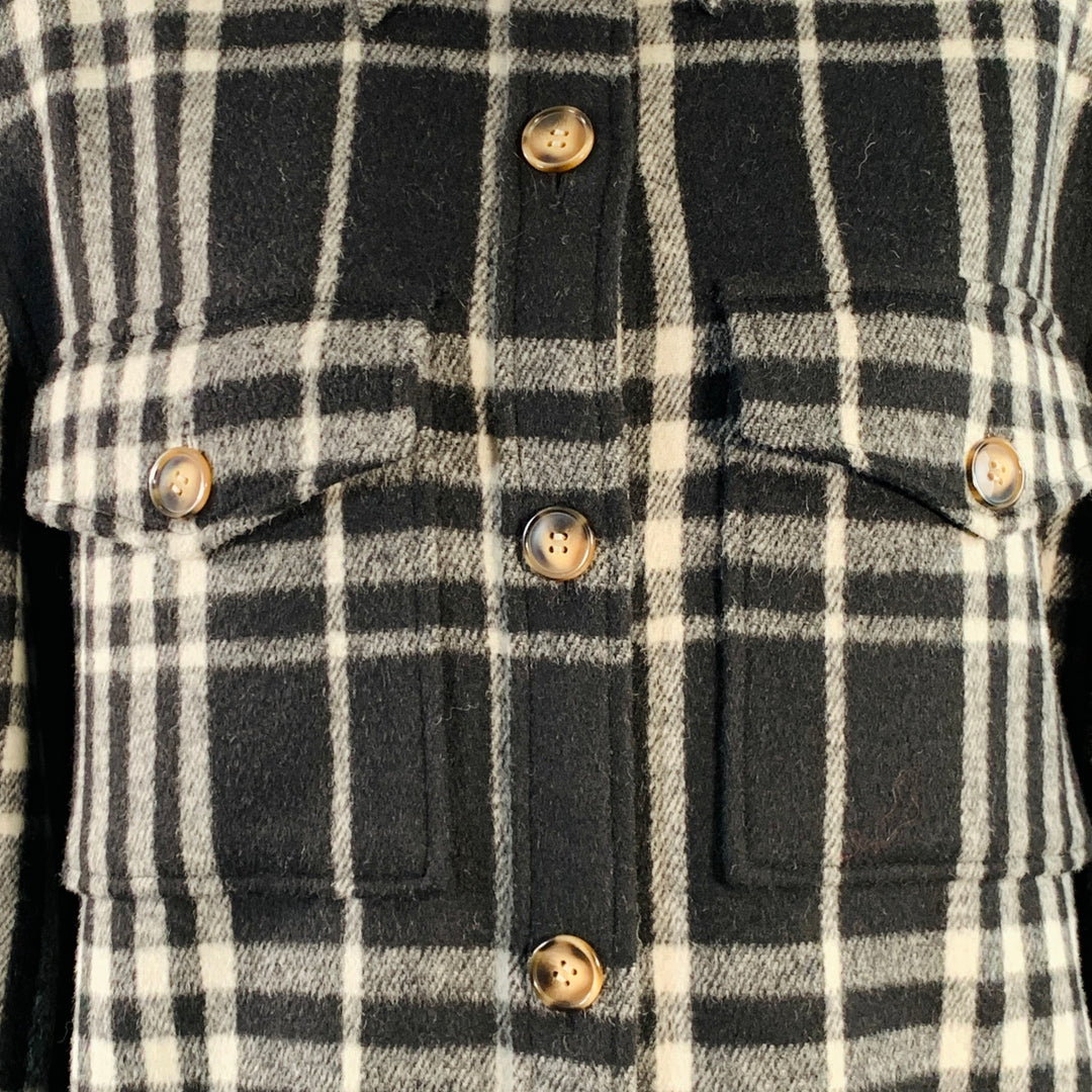 REFORMATION Size M Black White Wool Blend Plaid Shirt Jacket