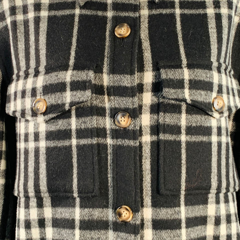 REFORMATION Size M Black White Wool Blend Plaid Shirt Jacket