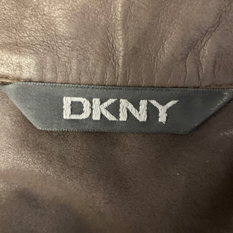 DKNY Size XS Brown Leather Long Sleeve Shirt