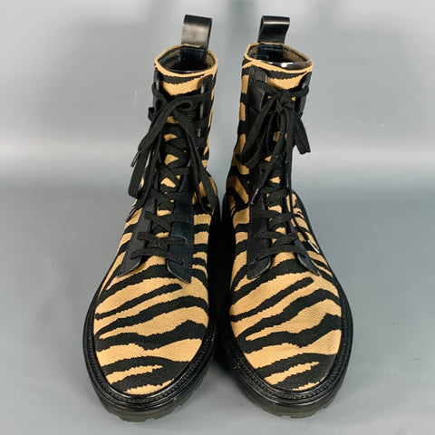 LOEFFLER RANDALL Size 12 Black Brown Tiger Knit Lace Up Ankle Boots