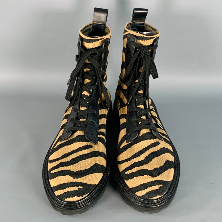 LOEFFLER RANDALL Size 12 Black Brown Tiger Knit Lace Up Ankle Boots