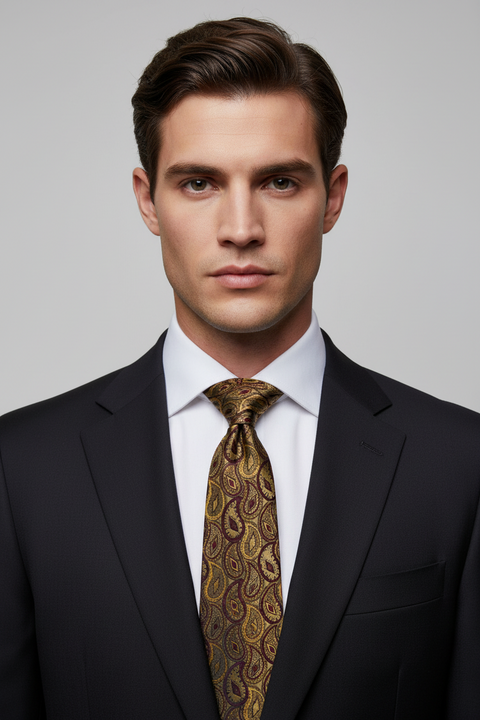 CHANEL Taupe Burgundy Paisley Silk Tie
