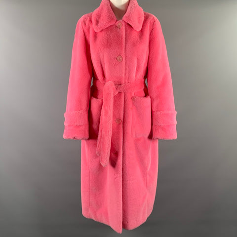 STAND STUDIO Size M Pink Polyester Textured Faux Fur Belted Coat