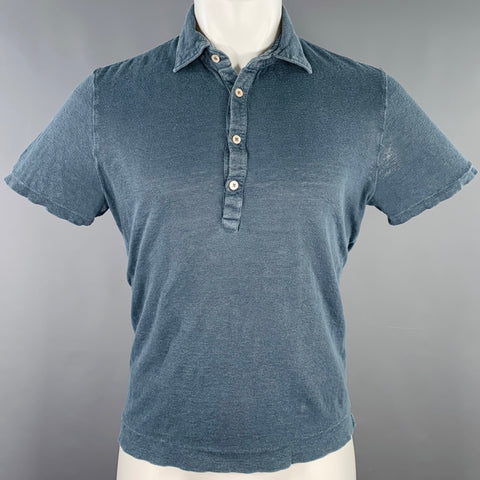 BOGLIOLI Size XS Blue Linen Half Placket Polo