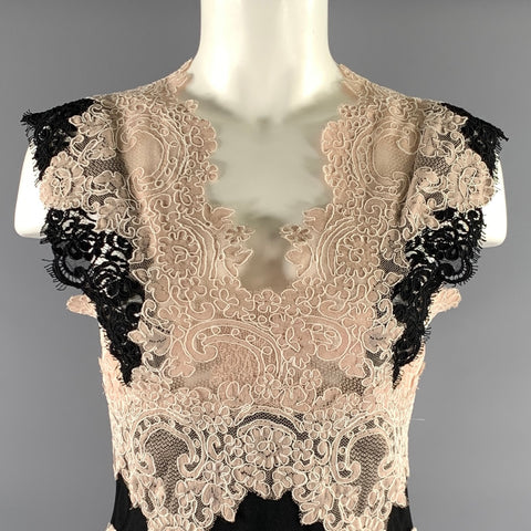 SANDRO Size 2 Black Cream Polyester Lace Knee-Length Dress