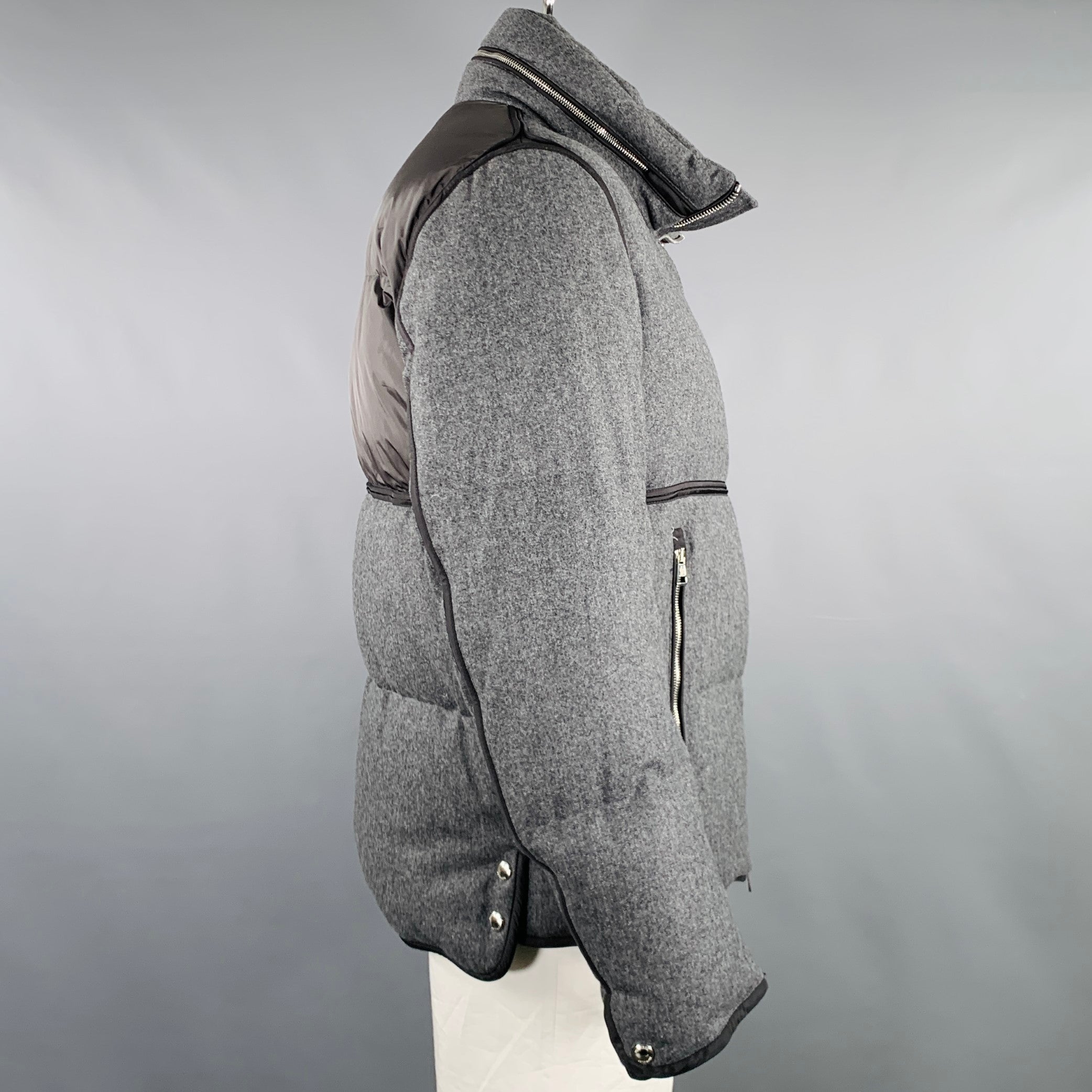 MONCLER Size XXXL Grey Quilted Wool Zip Up Jacket – Sui Generis