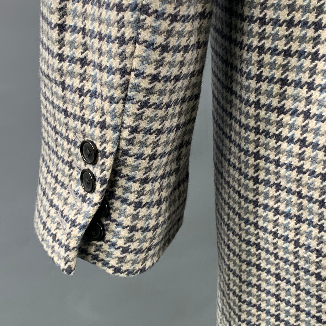 DONDUP Size 44 Grey Navy Houndstooth Wool Blend Single Breasted Notch Lapel Coat