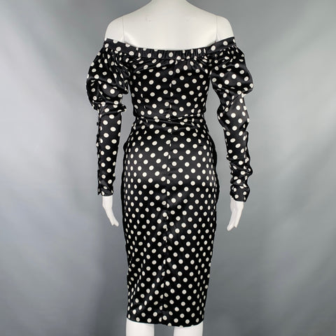 Robe à manches longues en mélange de soie à pois noir et blanc CAROLINE CONSTAS Taille XS