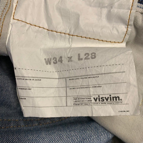 VISVIM Size 34 Social Sculpture 10D5 Blue Distressed Cotton Selvedge Button Fly Jeans