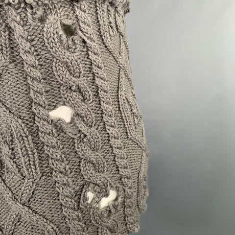 RUNDHOLZ Size M Grey Wool Cable Knit Distressed Asymmetrical Sweater